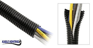 Kable Kontrol Split Wire Loom Tubing - 3/8” Inch Diameter - 10' Feet Long - Black - Durable Polyethylene Tubing - Wire Conduit- Wire Protector - Split Corrugated Tubing