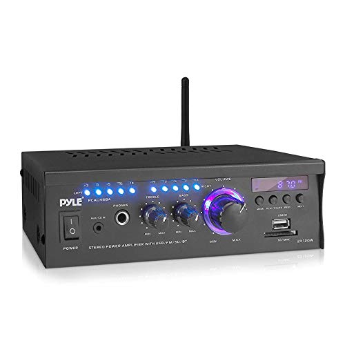 Wireless Bluetooth Home Stereo Amplifier - 2x120 Watt Power Amplifier Home Audio Bluetooth Receiver System W/Blue Led Display, USB/SD, AUX, RCA, Headphone Jack - Remote - Pyle PCAU46BA