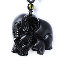 Load image into Gallery viewer, Handmade natural obsidian auspicious wealthy mother elephant jade pendant necklace
