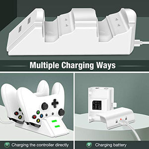 Controller Charger for Xbox one, Controller Charging Station Compatible with Xbox One/One X/One S/One Elite, Dual Charging Dock with 2 x 1200mAh Rechargeable Battery Packs-White