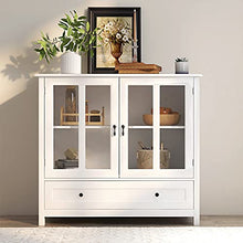 Load image into Gallery viewer, Modern Storage Cabinet, Decorative Console Table with Metal Handles, Glass Doors, Compartments and Drawer, Buffet Sideboard for Kitchen Dining Room Hallway Entryway (41.43" L X 15.55" W X 35.43" H)

