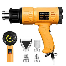 Load image into Gallery viewer, SEEKONE Heat Gun 1800W 122℉~1202℉（50℃- 650℃） Fast Heating Heavy Duty Hot Air Gun Kit Variable Temperature Control Overload Protection with 4 Nozzles for Crafts, Shrinking PVC, Stripping Paint(5.2FT)
