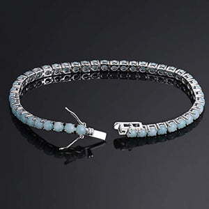 18K White Gold Plated 5.0 Round Gemstone Tennis Bracelet, Fashion Jewelry Gift for Women and Girl -Opal and Larimar (Larimar stone)