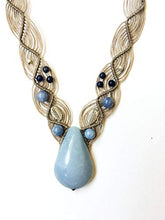 Load image into Gallery viewer, Blue Celestite/Angelite Teardrop shape macrame necklace, handmade
