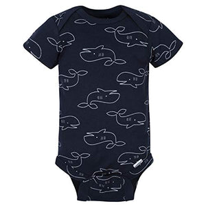 GERBER Baby Boys 4-Pack Short Sleeve Onesies Bodysuits, Orange Whales, 18 Months