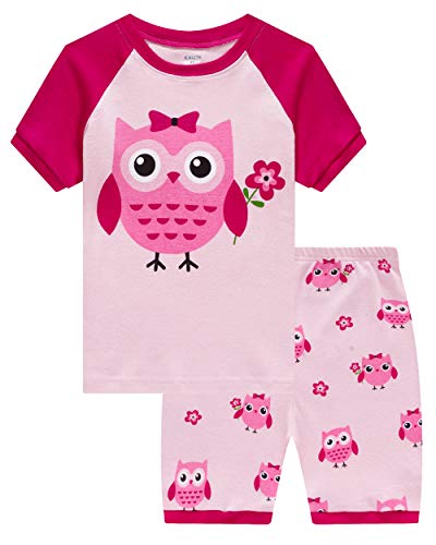Owl Little Girls Short Sleeve Pajama Sets 100% Cotton Pjs Size 7
