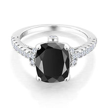 Load image into Gallery viewer, Gem Stone King 925 Sterling Silver Black Onyx and White Created Sapphire Women&#39;s Ring (3.14 Ct Cushion Cut) (Size 7)
