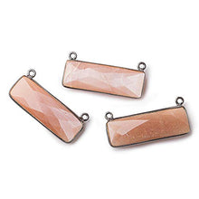Load image into Gallery viewer, 31x11mm Black Gold Bezel Peach Moonstone Bar 2 Ring Connector East West 1 Piece
