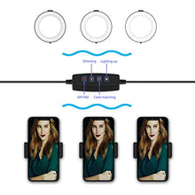 Load image into Gallery viewer, Selvim 6 inch Selfie Ring Light with Cellphone Holder Stand- Ring Light Stand for Live Stream ＆ Makeup, 64 LED Bulbs 3 Light Modes 10-Level Brightness 360° Rotating for iPhone Android Cell Phone
