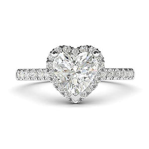 14k White Gold Simulated Heart-shaped Diamond Halo Engagement Ring with Side Stones Promise Bridal Ring (9)