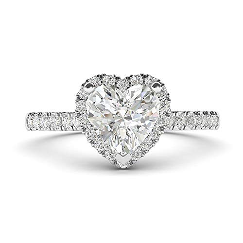 14k White Gold Simulated Heart-shaped Diamond Halo Engagement Ring with Side Stones Promise Bridal Ring (9)