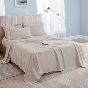 Bedsure Twin Size Sheets Set 4 PC - Deep Pocket Bed Sheets Twin Soft Brushed Microfiber, 1800 Hotel Luxury Bed Sheets Set, Wrinkle and Fade Resistant, Beige