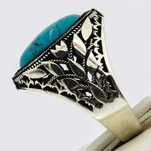 Load image into Gallery viewer, Solid 925 Sterling Silver Rings for Men Turkish Handmade Simulated Turquoise Luxury Design Premium Quality (14.75)
