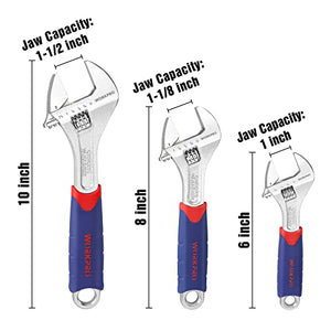WORKPRO 3-piece Adjustable Wrench Set CR-V with Rubberized Anti-Slip Grips 10-inch, 8-inch, 6-inch