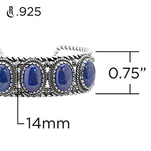 American West Sterling Silver Blue Lapis Gemstone 5-Stone Cuff Bracelet Size Medium