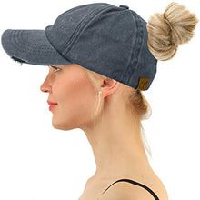 Load image into Gallery viewer, C.C Ponytail Ladder Messy Buns Ponycaps Baseball Visor Cap Dad Hat (Distressed Navy)
