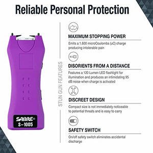 SABRE Self Defense Kit With Pepper Spray And Stun Gun Flashlight, 25 Bursts of Max Police Strength OC Spray, 10-Foot Range, Painful 1.60 µC Charge, 120 Lumens, Rechargeable, Safety Switch, Holster