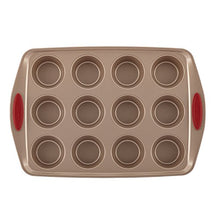 Load image into Gallery viewer, Rachael Ray 52410 Cucina Nonstick Bakeware Set with Baking Pans, Baking Sheets, Cookie Sheets, Cake Pan, Muffin Pan and Bread Pan - 10 Piece, Latte Brown with Cranberry Red Grip
