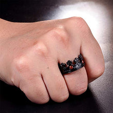 Load image into Gallery viewer, Oakky Men's Women's Stainless Steel Black Retro Royal King Crown Red Gemstone Inlaid Ring Size 9
