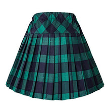 Load image into Gallery viewer, Women's Elastic Waist Plaid Pleated Skirt Tartan Skater School Uniform Mini Skirts (XX-Large, Series 5 Green)
