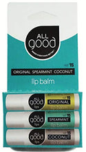 Load image into Gallery viewer, All Good SPF 15 Lip Balm - Calendula, Olive Oil, Beeswax, Vitamin E | (3-Pack) (Original/Spearmint/Coconut)

