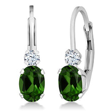 Load image into Gallery viewer, Gem Stone King 0.98 Ct Green Chrome Diopside White Created Sapphire 925 Silver 3/4 Inch Earrings
