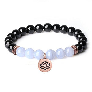 COAI Womens Lotus Tourmaline Blue Lace Agate Stone Bracelet