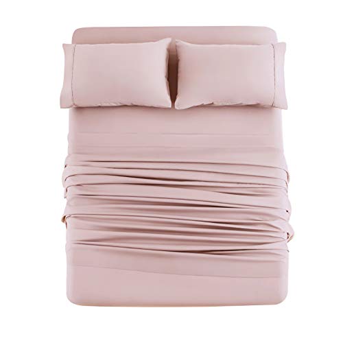 Bed Sheet Set 4 Pieces Brushed Microfiber Luxury with Soft Bedding Fade and Stain Resistant Queen, Blush Pink