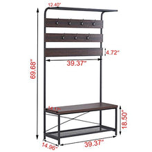 Load image into Gallery viewer, MHAOSEHU Entryway Coat Rack Bench, Modern Hall Tree with Storage Bench, Wood and Metal Hallway Bench with Coat Rack, Espresso 3-in-1 Design
