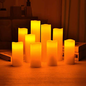 YIWER Flameless Candles Battery Operated Candles 5.5" 6" 6.5" 7" 8" 9" Set of 9 Ivory Real Wax Pillar LED Candles with 10-Key Remote and Cycling 24 Hours Timer