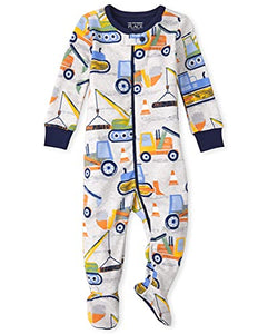 The Children's Place Baby and Toddler Boys Construction Snug Fit Cotton One Piece Pajamas, H/T Lunar, 5T