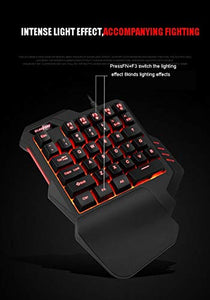 CHUNUO One-Handed Mechanical Gaming Keyboard, USB Wired Rainbow Letters Glowing Luminous with Wrist Rest, Gaming Keyboard Set (Keyboard + Ordinary Mouse)