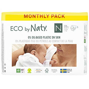 Eco by Naty Baby Diapers, Newborn, 100 Ct, Plant-based with 0% Oil Plastic on Skin, One Month Supply