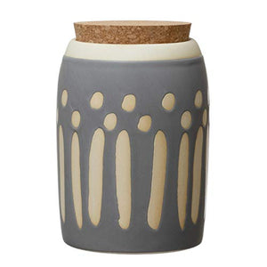 Creative Co-Op Debossed Stoneware Pattern & Cork Lid, Grey Canister