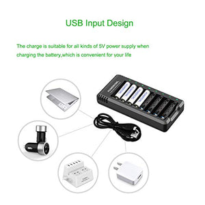 POWEROWL High Capacity Rechargeable AA and AAA Batteries with Battery Charger (USB Fast Charging, Independent Slot), NiMh 4 PCS AA 2800mAh & 4 PCS AAA 1000mAh