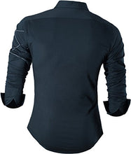 Load image into Gallery viewer, Sportrendy Men's Slim Fit Long Sleeve Casual Button Down Dress Shirt JZS044 Navy L
