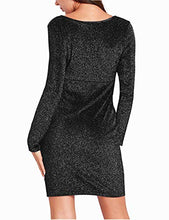 Load image into Gallery viewer, BONFASH Women's Sexy Sequin Dress Deep V Neck Long Sleeve Bodycon Stretchy Mini Evening Dress Black
