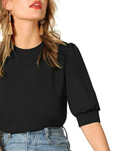 Load image into Gallery viewer, SheIn Women's Puff Sleeve Casual Solid Top Pullover Keyhole Back Blouse Orange Large
