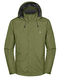 Little Donkey Andy Men's Waterproof Rain Jacket Outdoor Lightweight Rain Shell Coat for Hiking, Travel Olive Size XL
