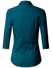 Load image into Gallery viewer, Doublju Womens Slim Fit Basic 3/4 Sleeve Simple Button Down Formal Casual Shirt Teal Small

