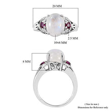 Load image into Gallery viewer, 925 Sterling Silver Platinum Plated Rainbow Moonstone Rhodolite Garnet Statement Ring Size 8
