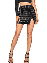 Load image into Gallery viewer, Floerns Women's Plaid Bodycon Split Mini Skirt A Black M
