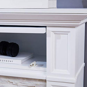 SEI Furniture Jacksdale Faux Stone Accent Electric Hidden Media Shelf Fireplace, White