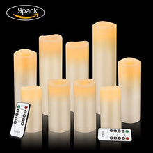 Load image into Gallery viewer, Vinkor Flameless Candles Battery Operated Candles 4&quot; 5&quot; 6&quot; 7&quot; 8&quot; 9&quot; Set of 9 Ivory Real Wax Pillar LED Candles with 10-Key Remote and Cycling 24 Hours Timer
