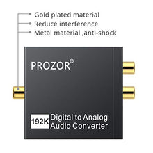 Load image into Gallery viewer, PROZOR 192KHz Digital to Analog Audio Converter DAC Digital SPDIF Optical to Analog L/R RCA Converter Toslink Optical to 3.5mm Jack Adapter for PS3 HD DVD PS4 Amp Apple TV Home Cinema
