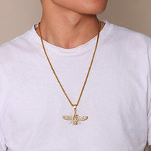 Load image into Gallery viewer, MEALGUET Gold Plated Stainless Steel Iced Out Farvahar Zoroastrian Iran Persian Achaemenian Pendant Necklace, Hip Hop Jewelry
