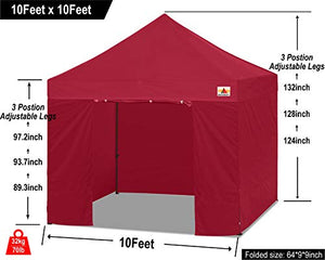 ABCCANOPY Heavy Duty Ez Pop up Canopy Tent with Sidewalls 10x10, Burgundy