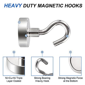 LOVIMAG Neodymium Strong Magnetic Hooks,22Lbs Rare Earth Magnets Heavy Duty with Hook for Refrigerator,Ceiling Magnets for Hanging,Cruise,Curtain and Kitchen etc-25 Pack