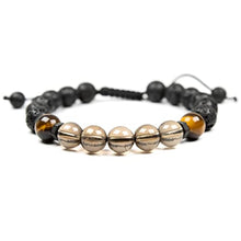 Load image into Gallery viewer, Natural Smoky quartz bracelet with Tiger eye and Lava, Essential Oil diffuser Bracelet, for Men &amp; Women, stress and negative emotions relief, Natural Quartz Crystal, Protection Bracelet
