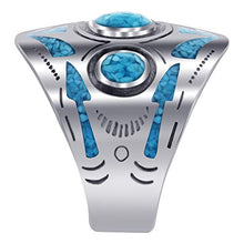 Load image into Gallery viewer, Men's Turquoise Gemstone Inlay Mosaic Design Sterling Silver Ring Size 11
